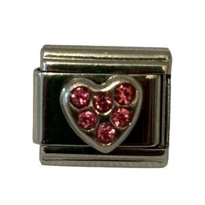 Italian Charm Bracelet Pink Rhinestone Heart Charm Silver
